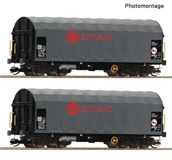 ROCO 6680058 - 2-tlg. Set: Schiebeplanenwagen, Ermewa